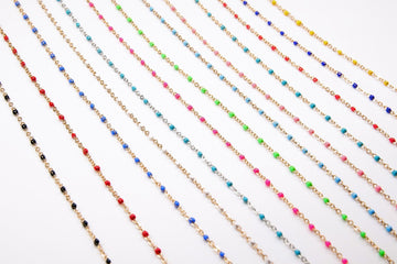 Enamel Satellite Chain, Gold Dainty Tiny Beaded, By the Yard Unfinished Chains CH #621